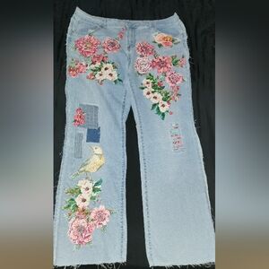 No Boundaries Light Blue Floral Embroidered Women's Flare Jeans